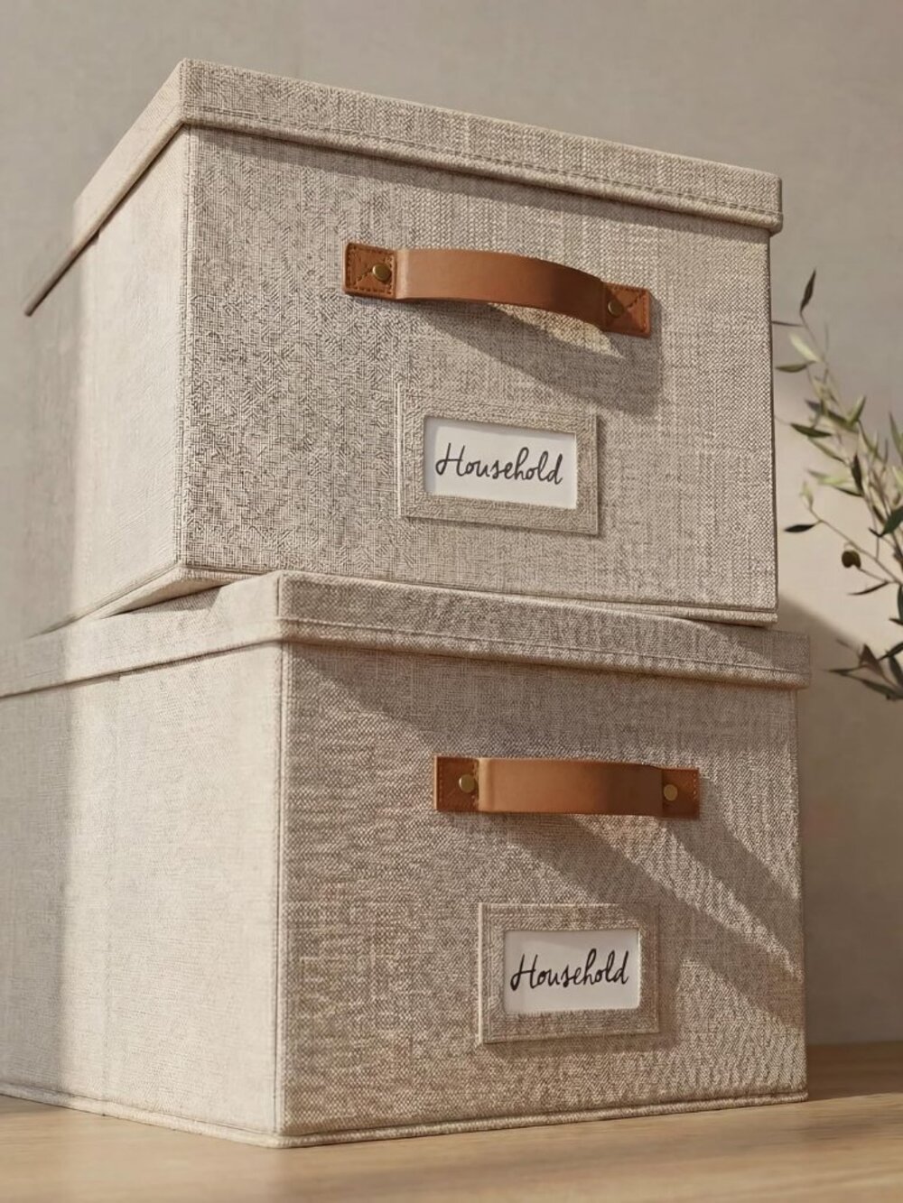 Decorative File Organizer Box Set of 2 - Collapsible Linen Filing Cabinets